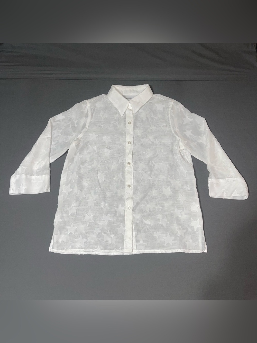 Alfred Dunner Button Up Blouse Women’s Size 8 White Star Burnout Patriotic USA